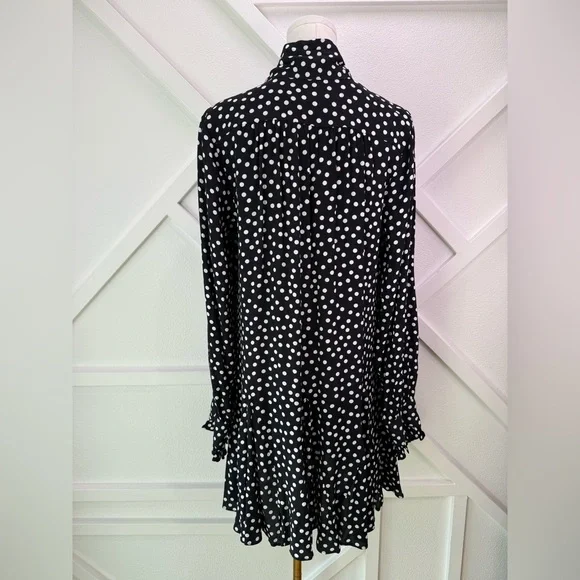 NWT Anthropologie Long-Sleeve Tie-Neck Swing Mini Dress Black And White Size Med - Picture 8 of 14
